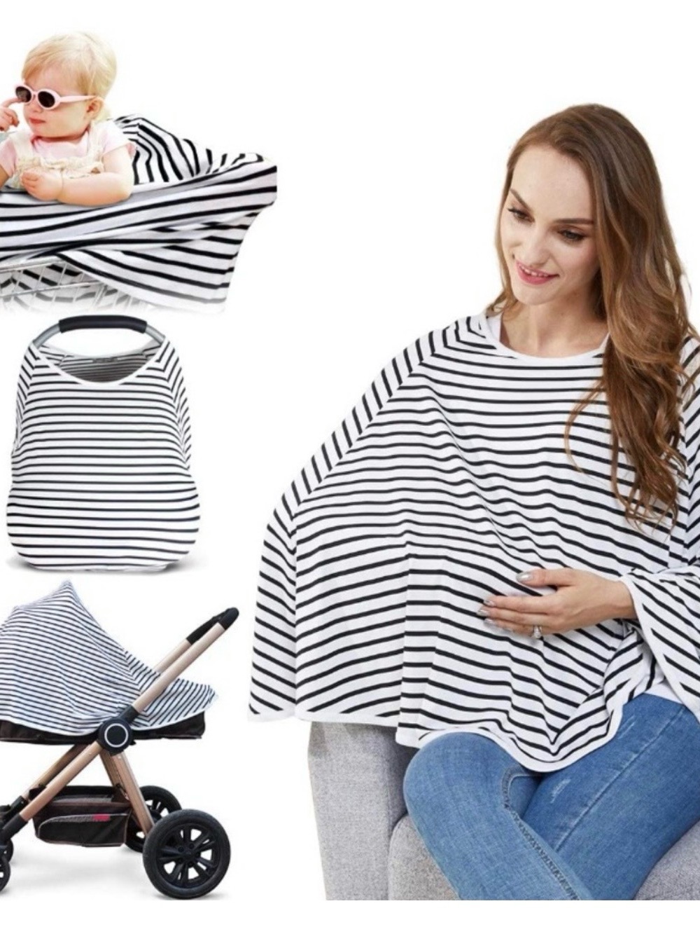 Baby‎ Nursing Cover & Nursing Poncho - Multi Use GREY/WHITE